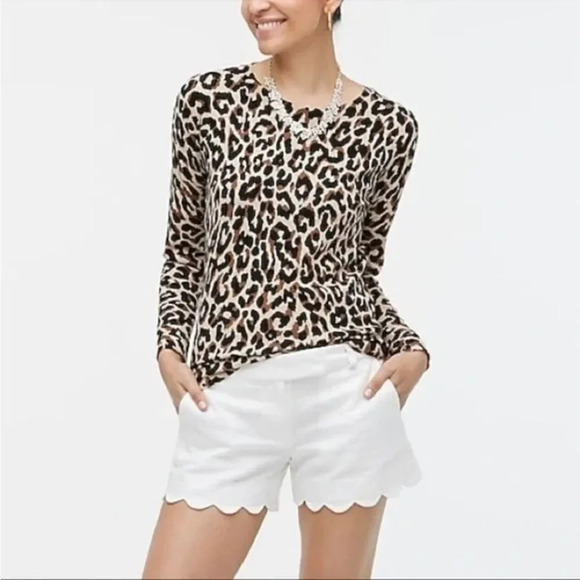 J. CREW FACTORY 4 Inch Linen Cotton Scalloped‎ Hem Short in White - Picture 1 of 11